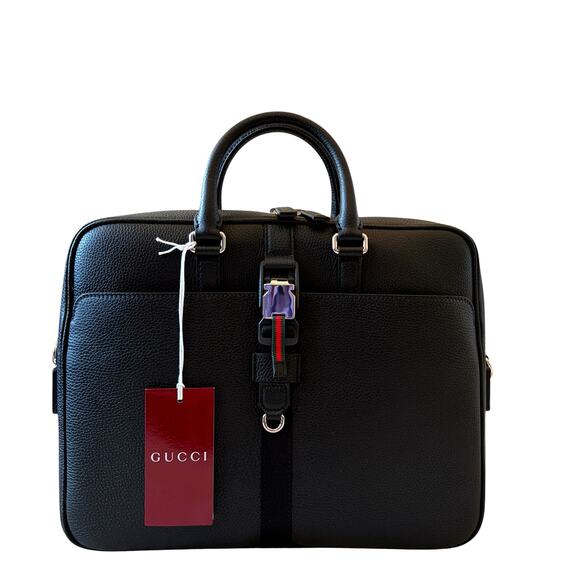 Gucci Other - Gucci Medium Briefcase with Web Men's Black Full Grain Leather 816757 NWT
